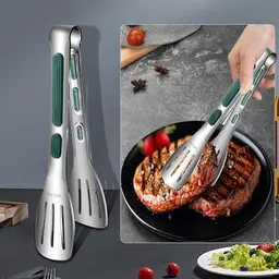 Küchenzange aus Edelstahl mit Silikonspitzen – hitzebeständig, rutschfest, zum Servieren, Kochen, Backen & Grillen, 2 Stück
