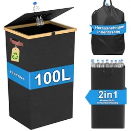 TESSTINA 100L Pfandflaschen Sammelbehälter mit Deckel und Tragegriff, für Küche und Abstellraum