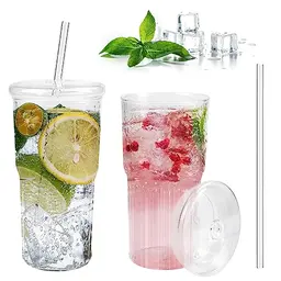 REFORUNG 550ML Trinkbecher mit Deckel und Strohhalm – Ideal für Smoothies, Kaffee, Saft und Tee