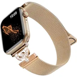 LanQii Magnetisches Edelstahl Armband für Apple Watch 46 mm - 42 mm, Roségold