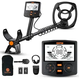 SUNPOW Metalldetektor Profi Set - 3-teilig mit 30cm wasserdichter Spule, 2X LCD Display, 5 Modi, einstellbare Länge (50-150cm)