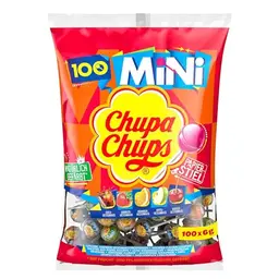 Chupa Chups Mini Lutscher-Beutel, 100 Stück, Cola, Orange, Erdbeere, Apfel & Kirsche, für Feste, 6g pro Lutscher