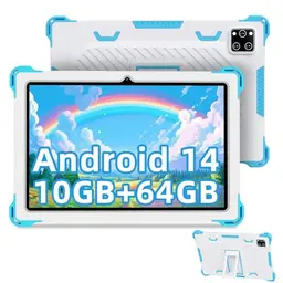Semeakoko 10 Zoll Kinder Tablet mit Elterlicher Kontrolle, 10GB RAM, 64GB ROM, Anti-Fall Schutzhülle, Blau