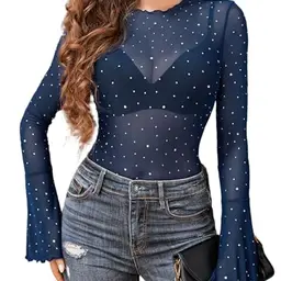 Avidlove Damen Elegantes Langarmtop für Sommer und Festivals - Blau, Größe S