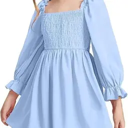 Mädchen Kleid Rüschen Langarm A-Linie Freizeitkleid Prinzessin Festlich Hellblau für Hochzeit und Geburtstag