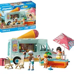 PLAYMOBIL Vacation on The Beach - Eiswagen mit Surfshop - Spielzeug für Kinder ab 4 Jahren - Kreatives Strand-Abenteuer