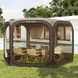 East Oak Screen House Zelt, tragbares 3,6 x 3,6 m Pop-Up Zelt mit Tragetasche für Terrasse & Outdoor, Braun
