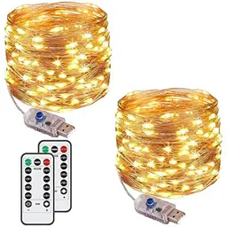 Augone 2er Set LED Lichterkette, 120 LEDs, 12M, 8 Modi, wasserdicht, Fernbedienung, für Schlafzimmer, Party, Weihnachten (warmweiß)