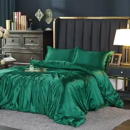 Luxuriöse Satin-Bettwäsche Set 135x200 cm in Dunkelgrün mit Kissenbezug 80x80