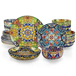 vancasso Geschirrset 24-teilig für 6 Personen, mikrowellen- und spülmaschinenfest, Boho Design