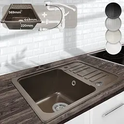Aquamarin® Granit-Spülbecken, 56,9 x 44,9 cm, mit umkehrbarer Abtropffläche, braun