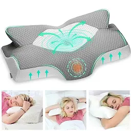 Elviros Ergonomisches Kopfkissen aus Memory Foam für Seitenschläfer, 54x11/9x33cm, Grau