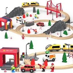 Holzeisenbahn Set mit 72 Teilen für Kinder von 1-3 Jahren