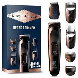 King C. Gillette Elektrischer Bartschneider für Herren, kabellos mit 4 Kammaufsätzen für verschiedene Bartlängen