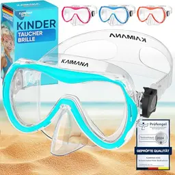 KAIMANA Taucherbrille für Kinder mit Tragetasche, Bequeme Silikonmaske, Türkis