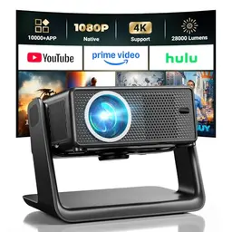 Mini Beamer 4K mit WLAN und Bluetooth, kompatibel mit Netflix, ideal für Heimkino oder Outdoor