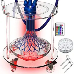 DILAW® Premium Shisha Tisch Set mit LED Untersetzer und 3 Schlauchhaltern – Indoor und Outdoor geeignet, Transparent