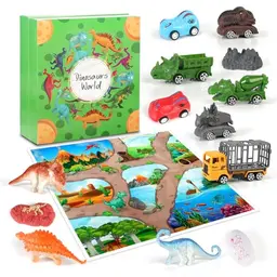 OKYUK Dinosaurier Spielzeug – Transporter mit Minidinosauriern, tolles Geschenk für Kinder ab 3 Jahren