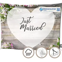 Großes Hochzeitsherz 240x180 cm | Klimaneutrales Hochzeitslaken mit Fotodruck | Inkl. 2 Scheren von D&D Living®