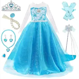 Timesun Mädchen Prinzessin Kostüm Set - Karneval Cosplay in Blau und Weiß mit Diadem, Handschuhen, Zauberstab, Perücke und Zubehör