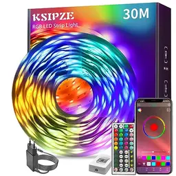 KSIPZE 30m RGB LED Strip mit Fernbedienung, Musik-Sync, Timer und dimmbaren Farbwechsel-Lichtern für Raumdekoration