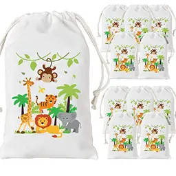 Dschungel Tier Taschen 12er Pack - Süßigkeiten Goodie Bags für Safari Baby Shower und Geburtstagsfeiern