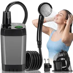 Campingdusche mit 6000mAh Akku, Duschkopf, 2M Schlauch, Digitalanzeige – Für Garten, Wohnmobil, Wohnwagen, Reisen, Hundedusche