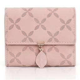 Kleines Damenportemonnaie aus PU Leder mit Druckknopf und Reißverschluss (Rosa)
