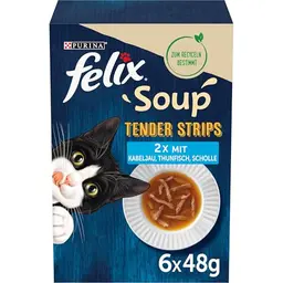 FELIX Soup Tender Strips, Katzenfisch, 48er Pack (8 x 6 x 48g)