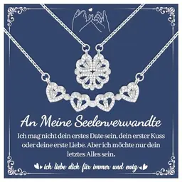CheersLife 2 in 1 Kleeblatt Glücksbringer Herz Halskette - Geschenk für Freundin, Frau zu Valentinstag oder Geburtstag