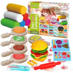 Kreative Hamburger Küche, Knete Set für Kinder mit 6 Dosen und Zubehör, Spielzeug Geschenk für Mädchen & Jungen 2-10 Jahre