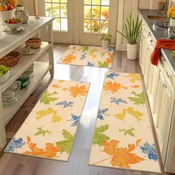 TUKDAK Weihnachts Küchenläufer, rutschfest, 3 Stück, Waschbar, Beige Kurzflor Teppich für Küche und Flur