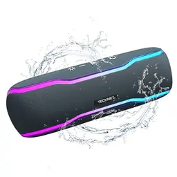 TECKNET Bluetooth Lautsprecher mit Licht, IPX7, 30W, kabellos, wasserdicht, tragbar für Outdoor & Reisen, Schwarz