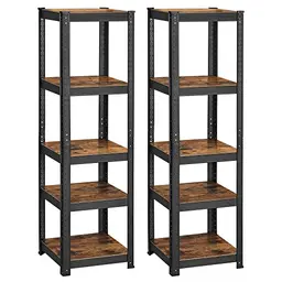 SONGMICS 2er Set Standregal mit 5 verstellbaren Ablagen, Vintagebraun-Schwarz, belastbar bis 400 kg, 37 x 37 x 150 cm