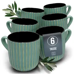 Set Steingut Kaffeetassen für 6 Personen - Asia-Style Geschirrset in Grün