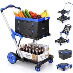COOCHEER Einkaufswagen 90kg Traglast, Klappmobil mit 2 Etagen, für Supermarkt, Haushalt & Reise