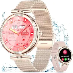 Smartwatch Damen mit Telefonfunktion und AMOLED Touchscreen - IP68, Blutdruckmessung, Schlafmonitor (Rosegold)