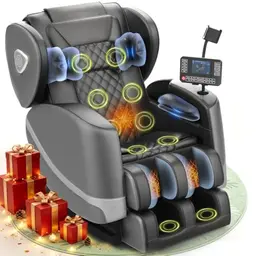 Massagesessel mit Zero-Gravity, 14 Rollen, 8 Komfort-Airbags, Heizfunktion für Taille und Beine, Fußmassage, Bluetooth, 2-in-1 Touchscreen (Dunkelgrau)