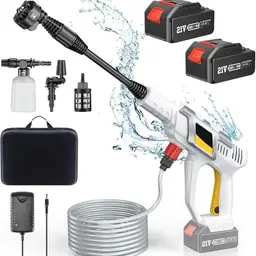 Akku-Hochdruckreiniger mit 4000mAh, 970 PSI, 6-in-1 Düse, Schaumpistole, 2 Batterien