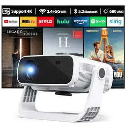 ZDK 2025 Smart Beamer, Full HD 1080P, Tragbarer Outdoor-Beamer für Heimkino, Weiß