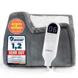 BEDSURE Heizdecke mit Abschaltautomatik - 6 Heizstufen & 10 Stunden Timer, Kuscheldecke 130x180cm, Grau