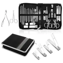 SWOUEKO 26-tlg. Maniküre-Set aus Edelstahl mit Ledertasche für professionelle Nagelpflege - Schwarz