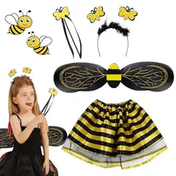 DAZZTIME Bienenkostüm für Kinder, 4-teiliges Set mit Flügeln, Haarreif, Zauberstab und Tüllrock, ideal für Karneval und Mottoparty