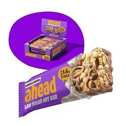 AHEAD Low Sugar Nut Bar - Nussriegel mit Cashewkernen, Salzbrezel & Milchschokolade - 12x35g, 1,7g Zucker pro Riegel