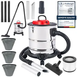 LEHMANN Haddo Industriestaubsauger 2000W – Aschesauger für Kamin, Nass- und Trockensauger mit 20 Liter Edelstahl tank, Silber