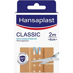 Hansaplast Classic Pflaster, 2 m x 6 cm, zuschneidbar, starke Klebkraft, atmungsaktiv