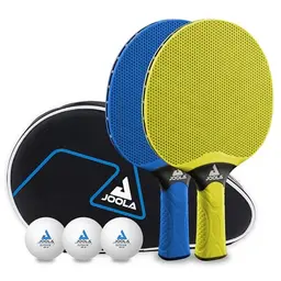 JOOLA Tischtennis Set Vivid Outdoor mit 2 Schlägern, 3 Bällen und Hülle, Lime/Blau