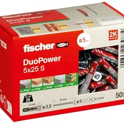 fischer DuoPower 50 Dübel + 50 Schrauben, universeller Kunststoffdübel für Beton, Ziegel, Stein und Gipskarton