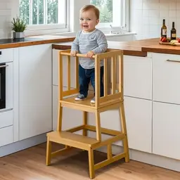 COSYLAND Lernturm ab 1 Jahr - Montessori Learning Tower - Stylischer Küchenhelfer - Bambus