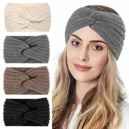 4er Set Damen Stirnbänder - Warmes, dickes und elastisches Winter-Haarband für Laufen, Skifahren und Wandern
